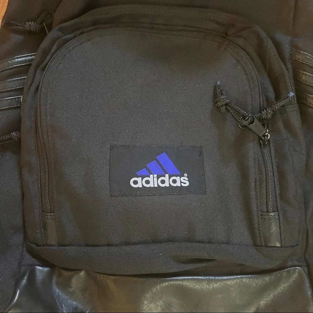 Adidas black full size backpack black nylon faux leather pockets zipper